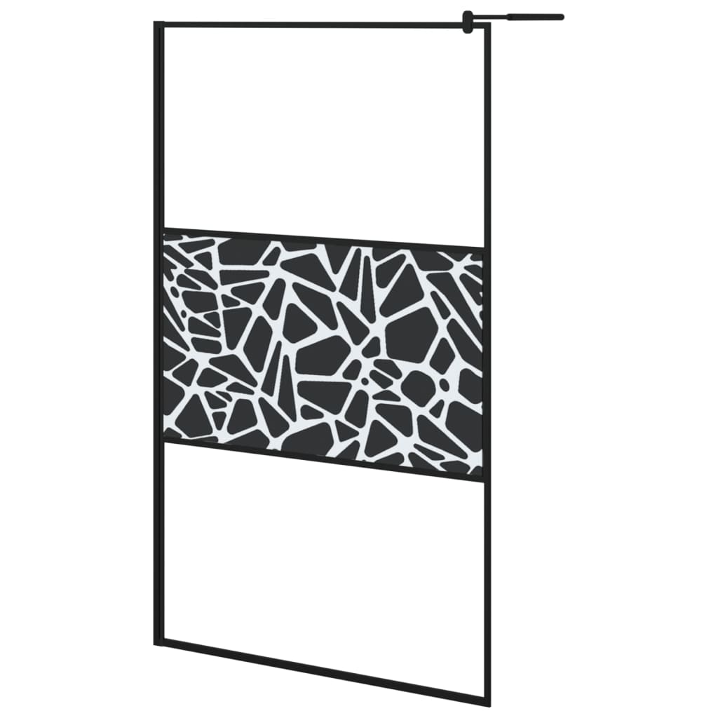Dusjvegg med hylle svart 115x195 cm ESG-glass og aluminium vidaXL