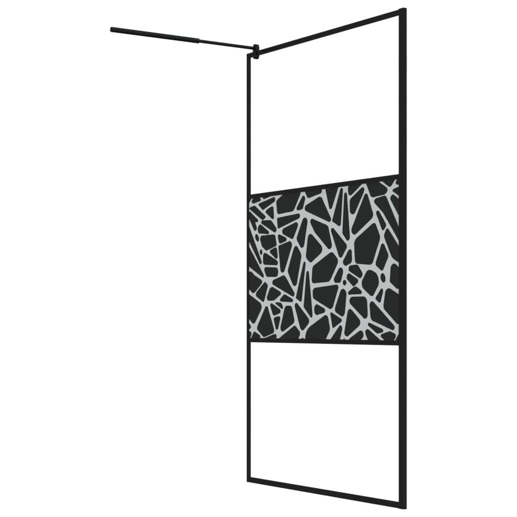 Dusjvegg med hylle svart 115x195 cm ESG-glass og aluminium vidaXL