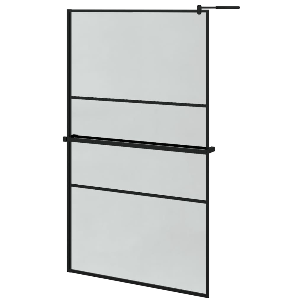 Dusjvegg med hylle svart 115x195 cm ESG-glass og aluminium vidaXL