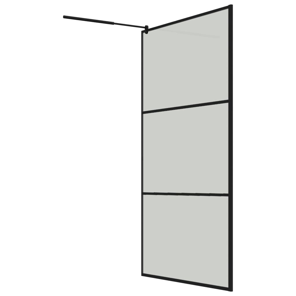 Dusjvegg med hylle svart 115x195 cm ESG-glass og aluminium vidaXL