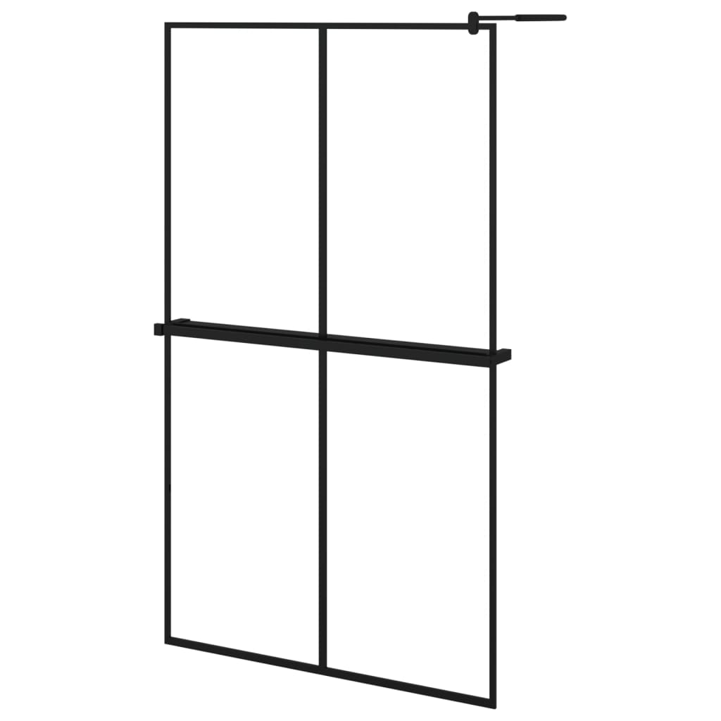 Dusjvegg med hylle svart 118x190 cm ESG-glass og aluminium vidaXL