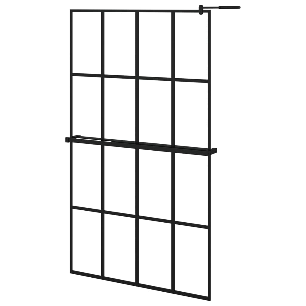 Dusjvegg med hylle svart 118x190 cm ESG-glass og aluminium vidaXL