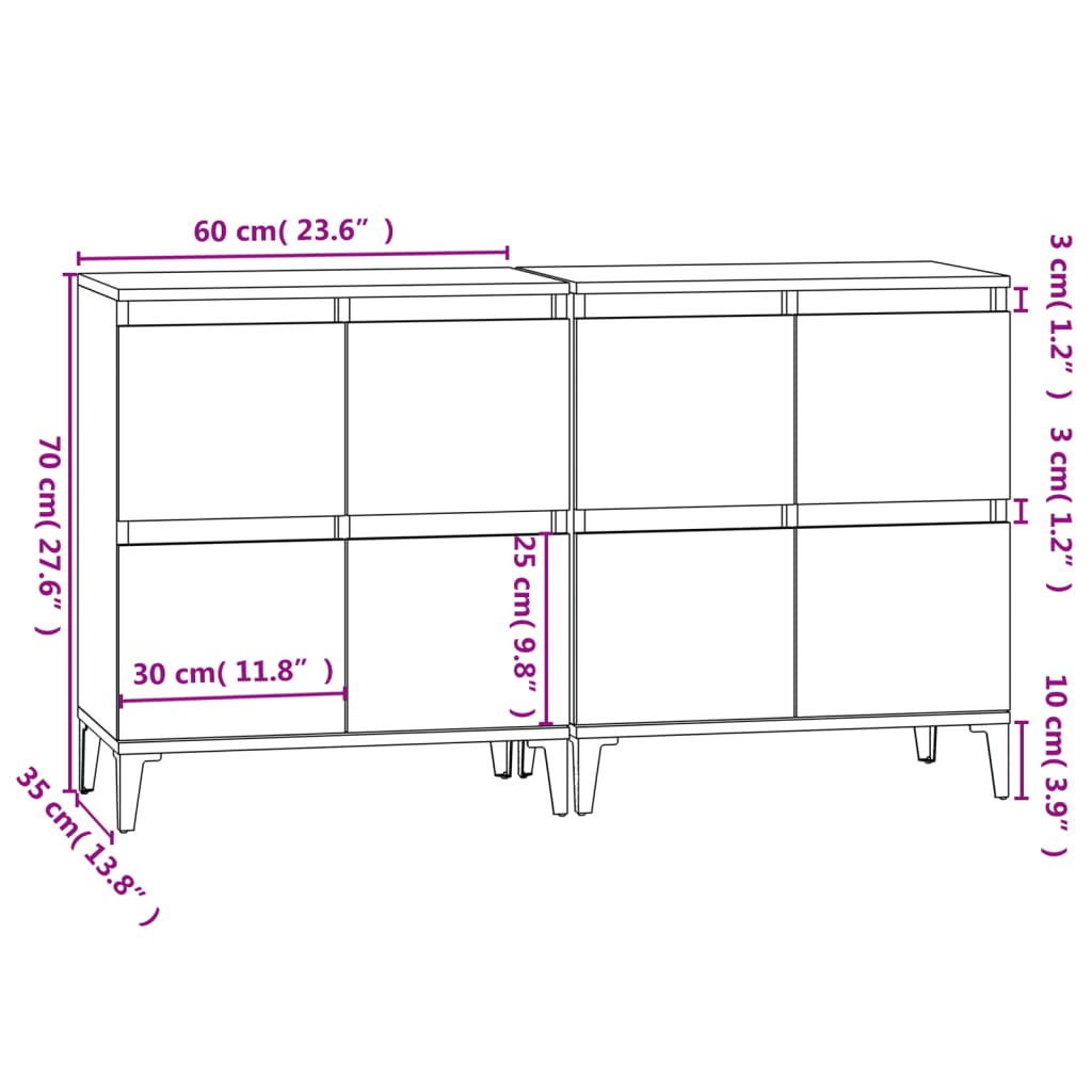 Skjenker 2 stk røkt eik 60x35x70 cm konstruert tre