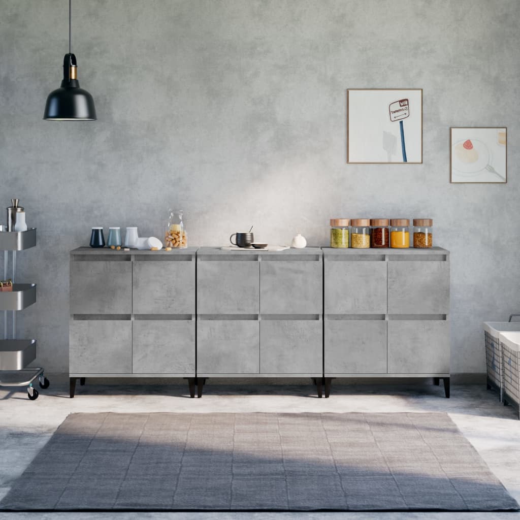 Skjenker 3 stk betonggrå 60x35x70 cm konstruert tre