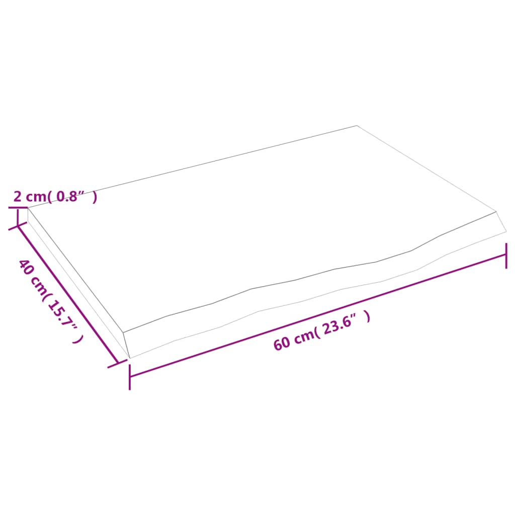 Bordplate 60x40x2 cm ubehandlet heltre eik