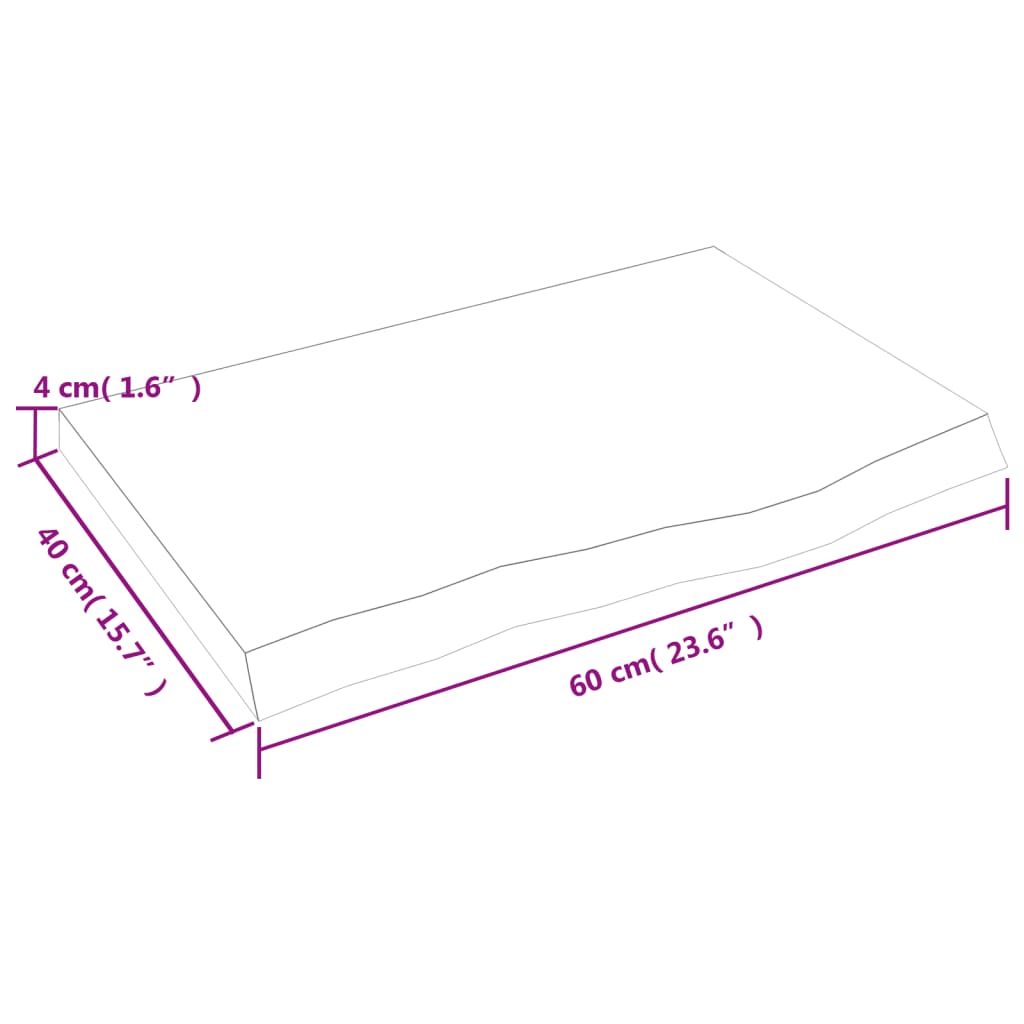 Bordplate 60x40x(2-4) cm ubehandlet heltre eik