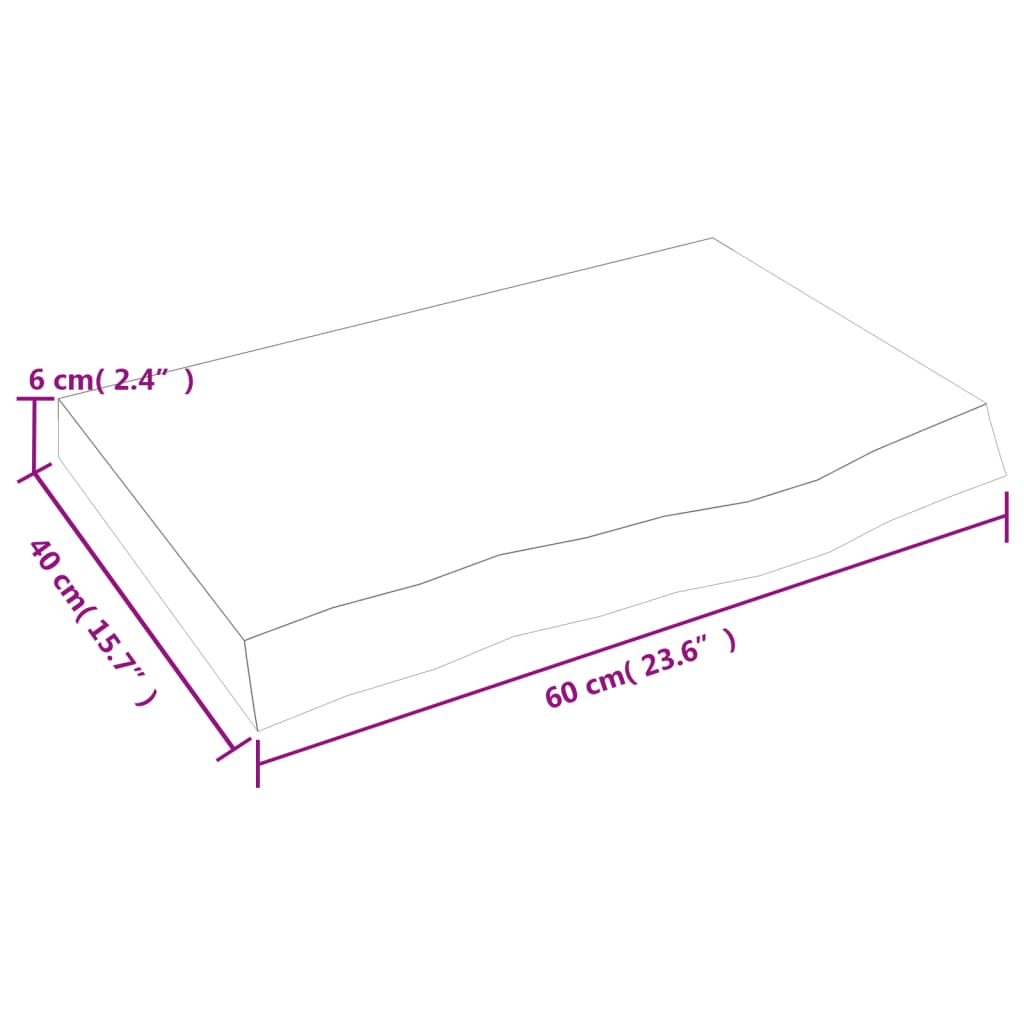 Bordplate 60x40x(2-6) cm ubehandlet heltre eik