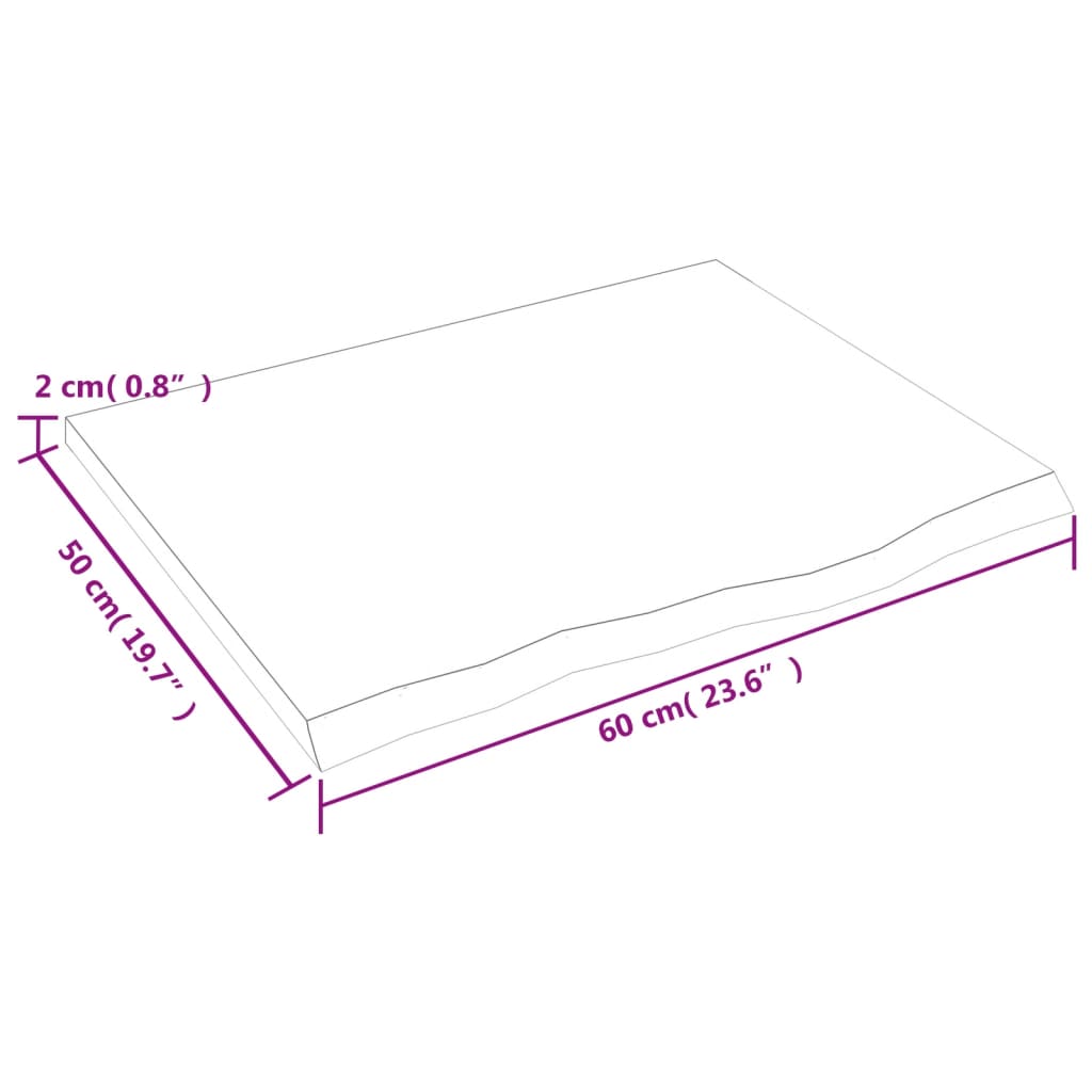 Bordplate 60x50x2 cm ubehandlet heltre eik