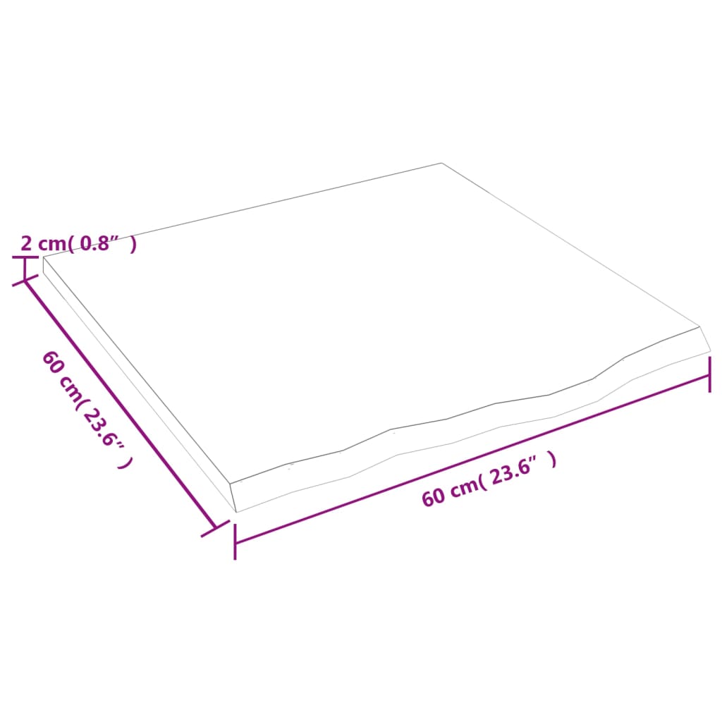 Bordplate 60x60x2 cm ubehandlet heltre eik