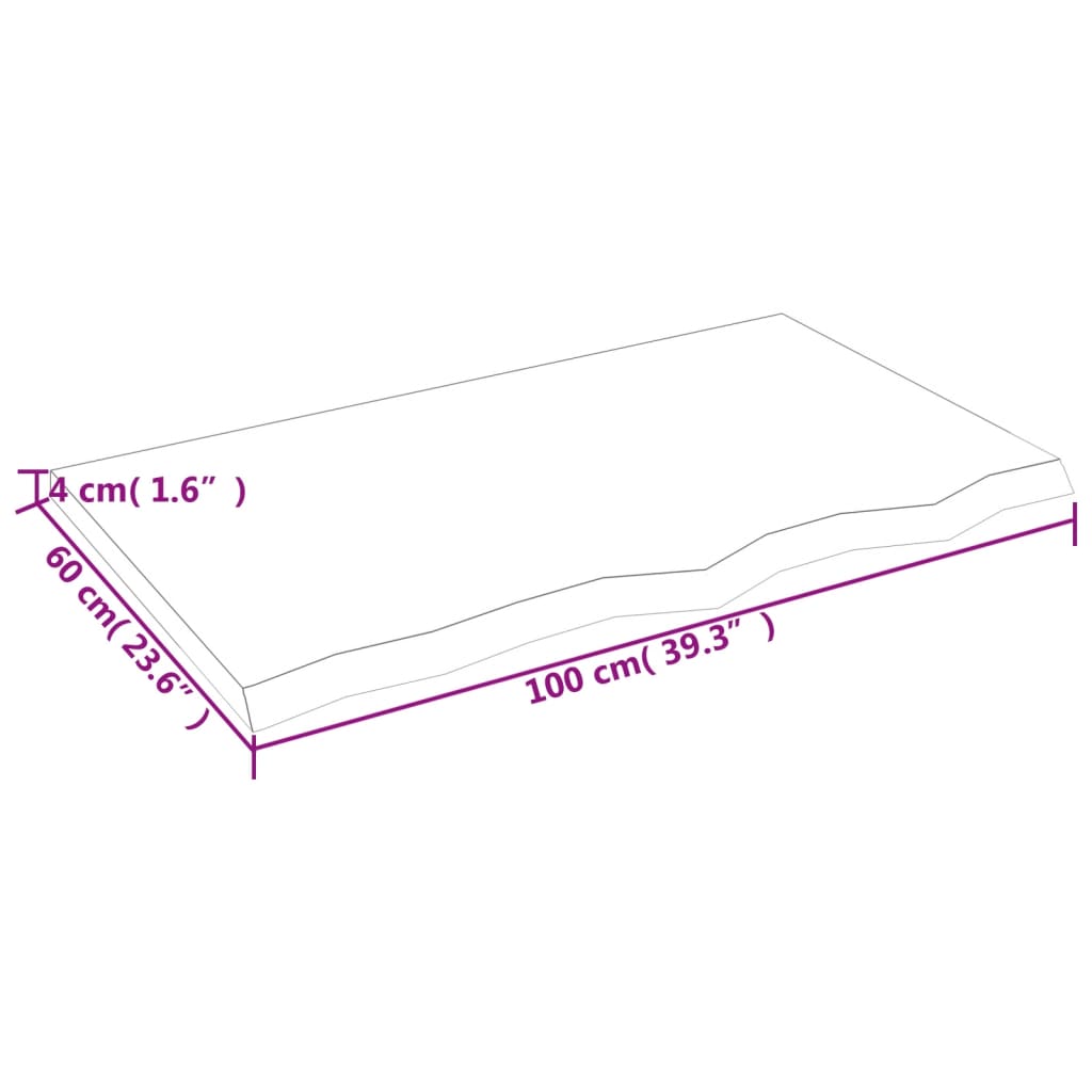 Bordplate 100x60x(2-4) cm ubehandlet heltre eik