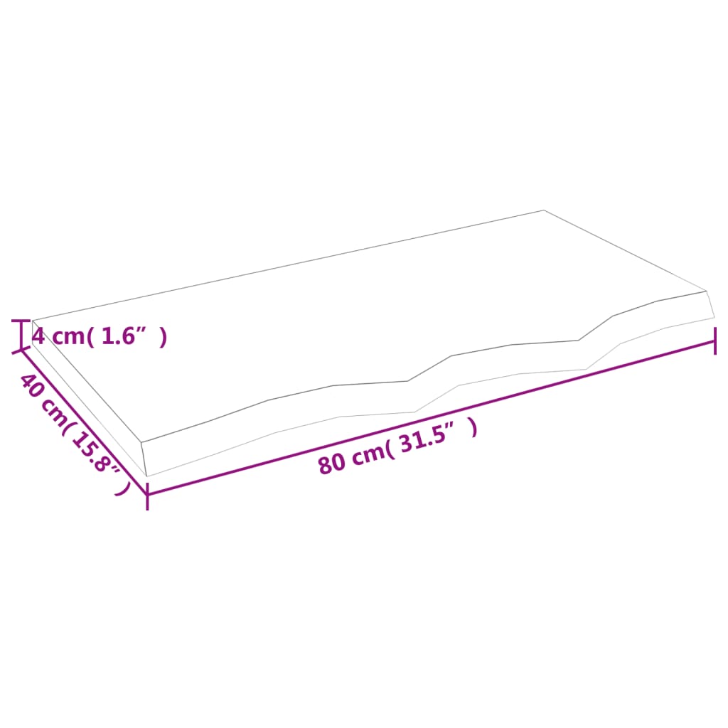 Bordplate lysebrun 80x40x(2-4) cm behandlet heltre eik