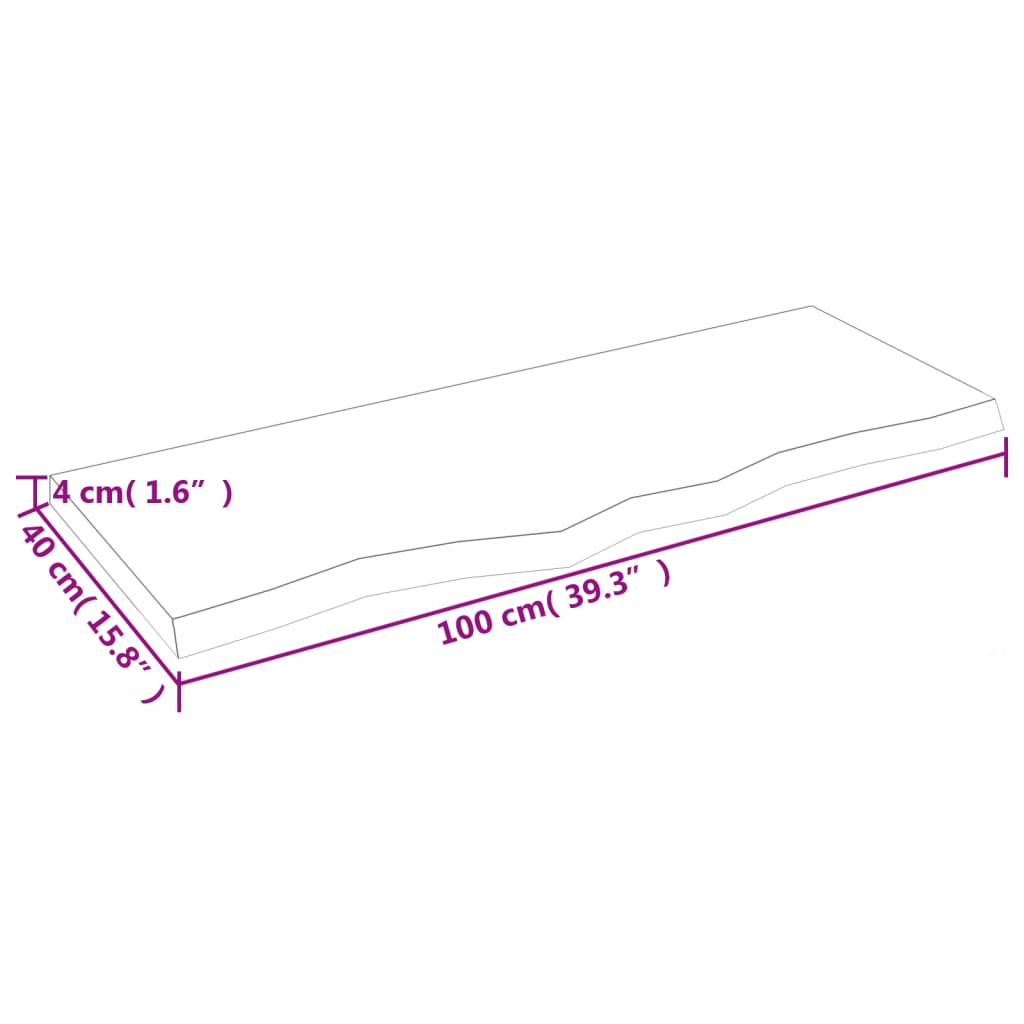 Bordplate lysebrun 100x40x(2-4) cm behandlet heltre eik vidaXL