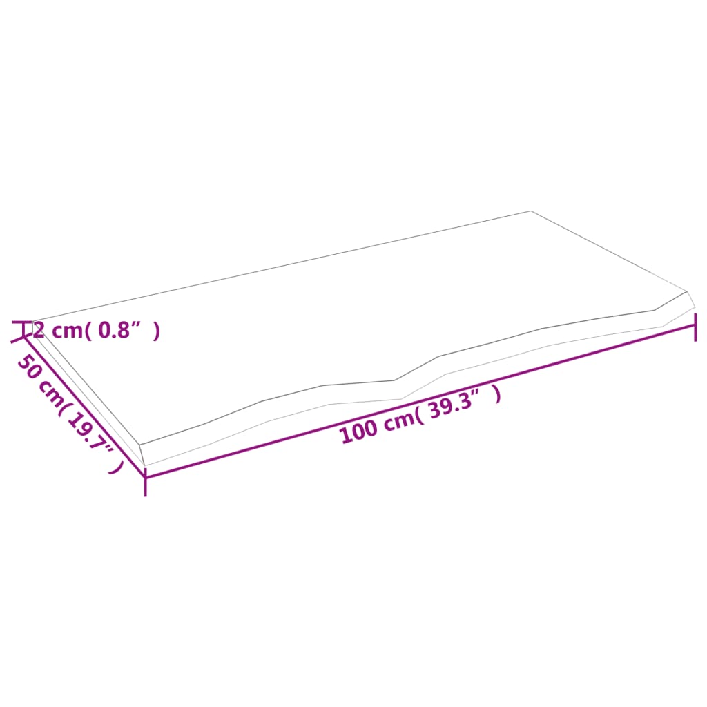 Bordplate lysebrun 100x50x2 cm behandlet heltre eik