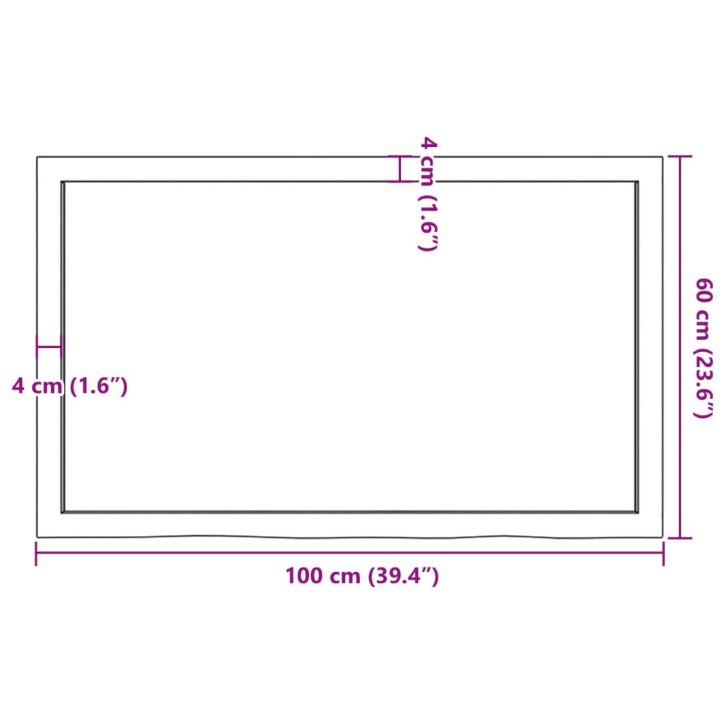 Bordplate lysebrun 100x60x(2-4) cm behandlet heltre eik