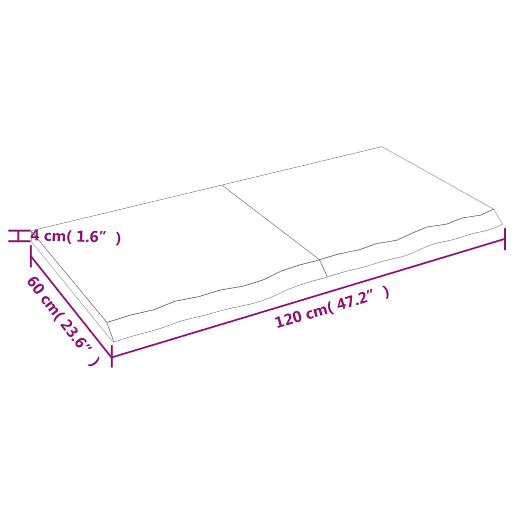 Bordplate lysebrun 120x60x(2-4) cm behandlet heltre eik