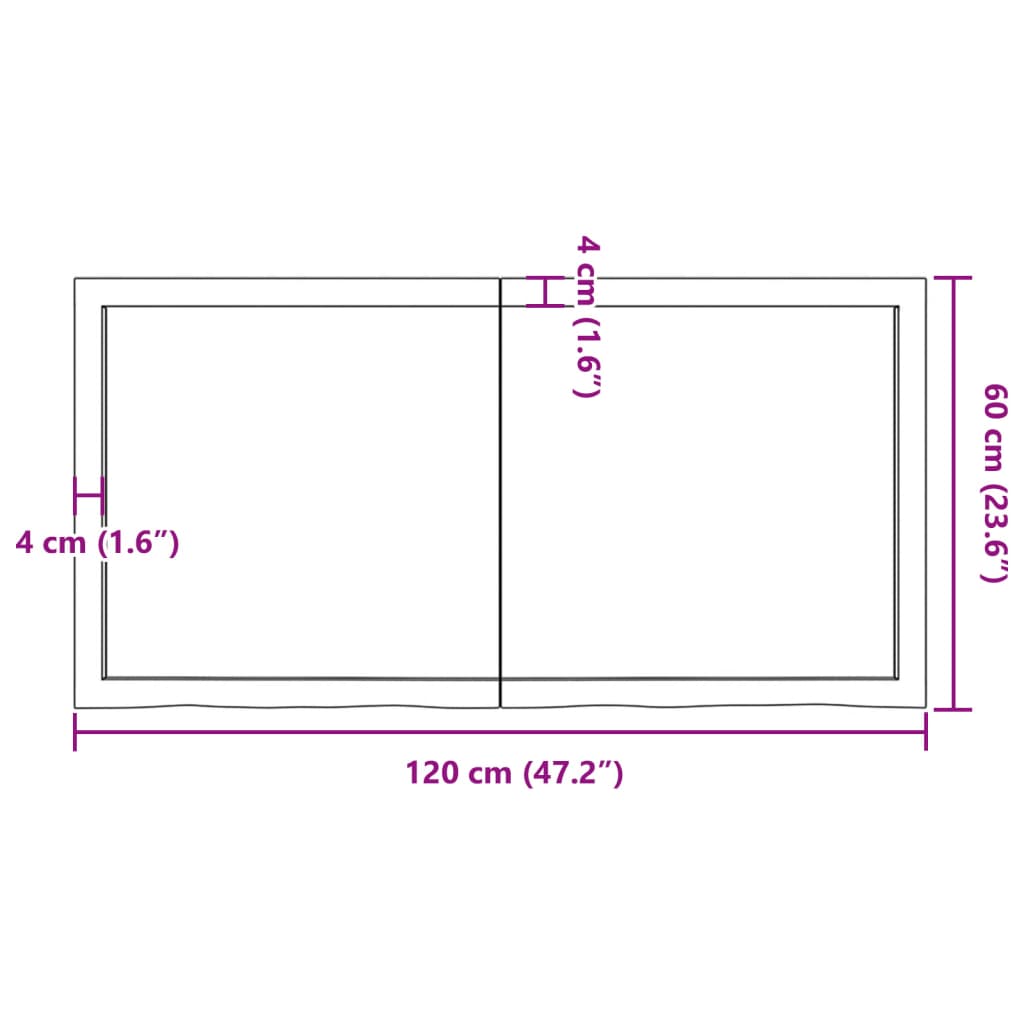 Bordplate lysebrun 120x60x(2-4) cm behandlet heltre eik