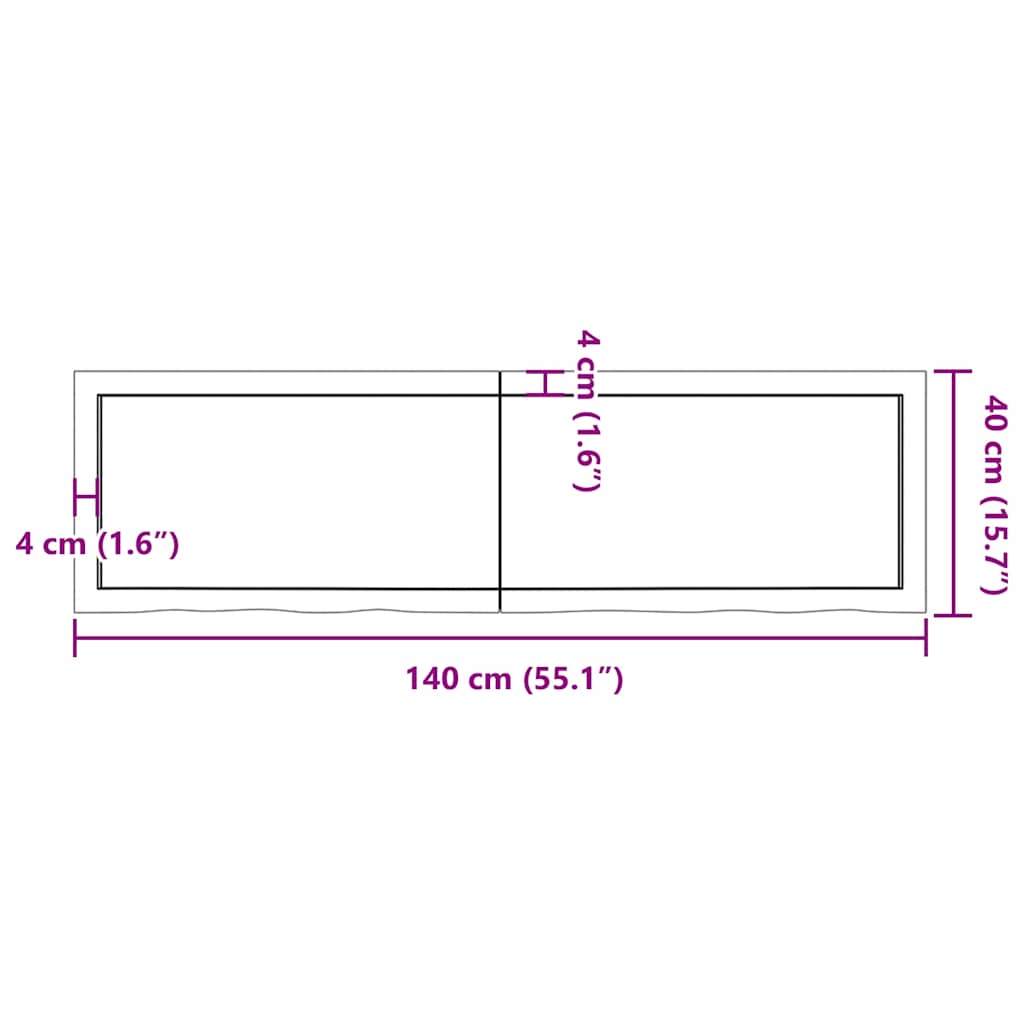 Bordplate lysebrun 140x40x(2-4) cm behandlet heltre eik
