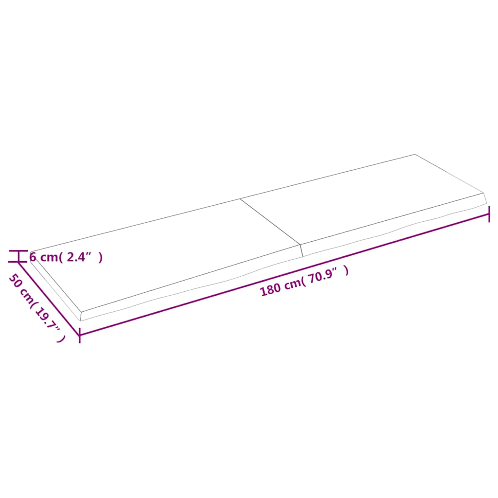 Bordplate lysebrun 180x50x(2-6) cm behandlet heltre eik vidaXL