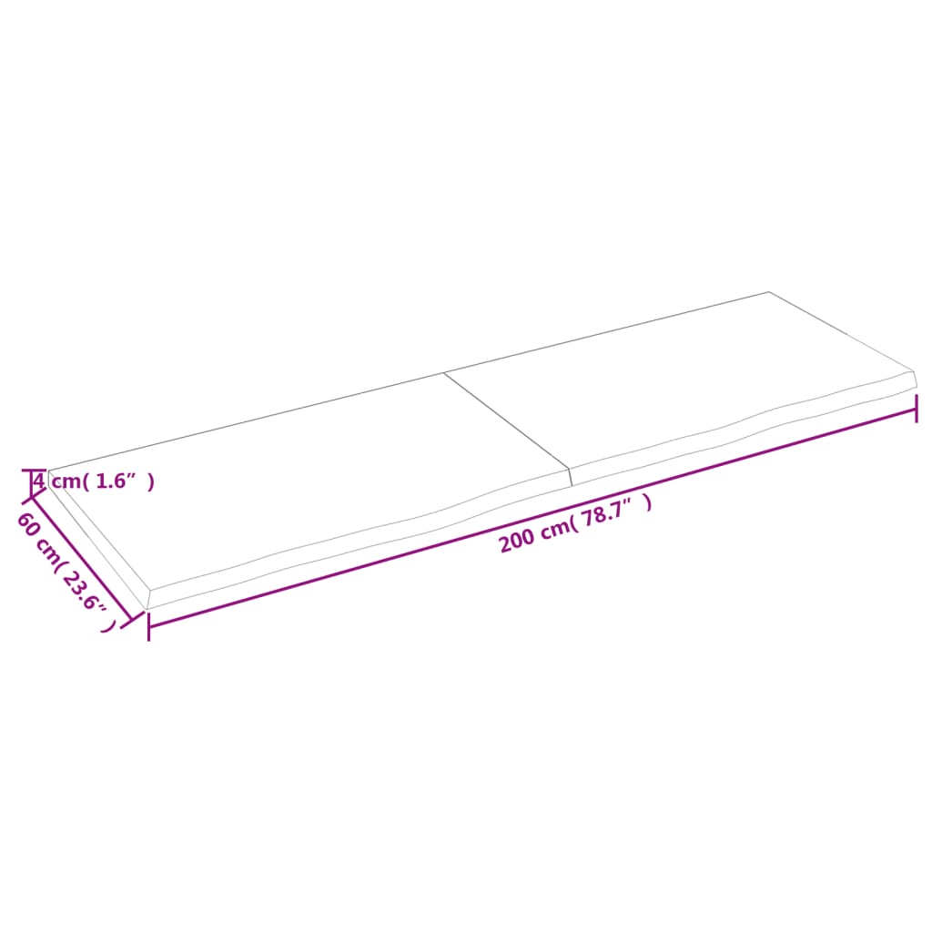 Bordplate mørkebrun 200x60x(2-4) cm behandlet heltre eik