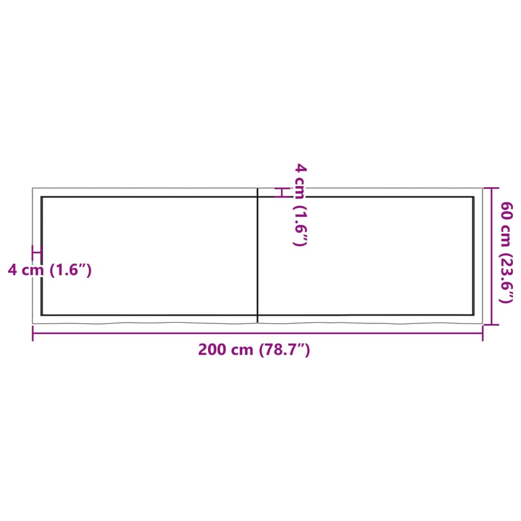 Bordplate mørkebrun 200x60x(2-4) cm behandlet heltre eik