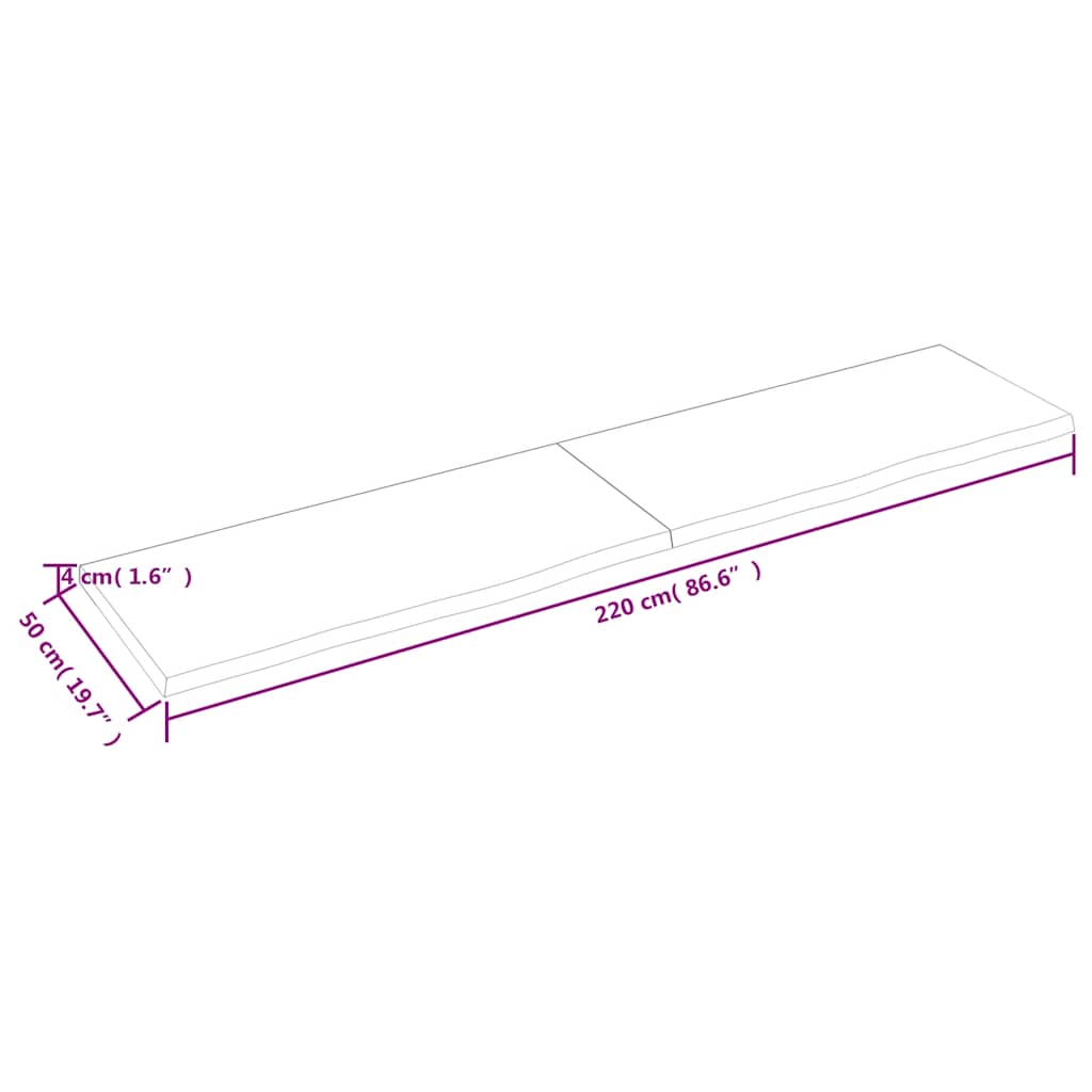 Bordplate mørkebrun 220x50x(2-4) cm behandlet heltre eik