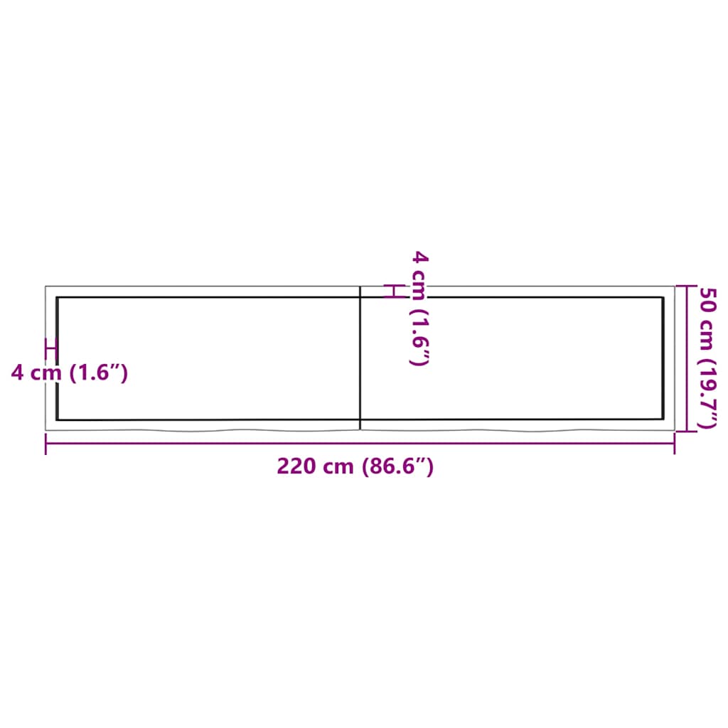 Bordplate mørkebrun 220x50x(2-4) cm behandlet heltre eik