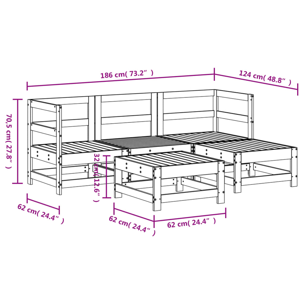 Hagesofagruppe hvit 5 deler heltre furu