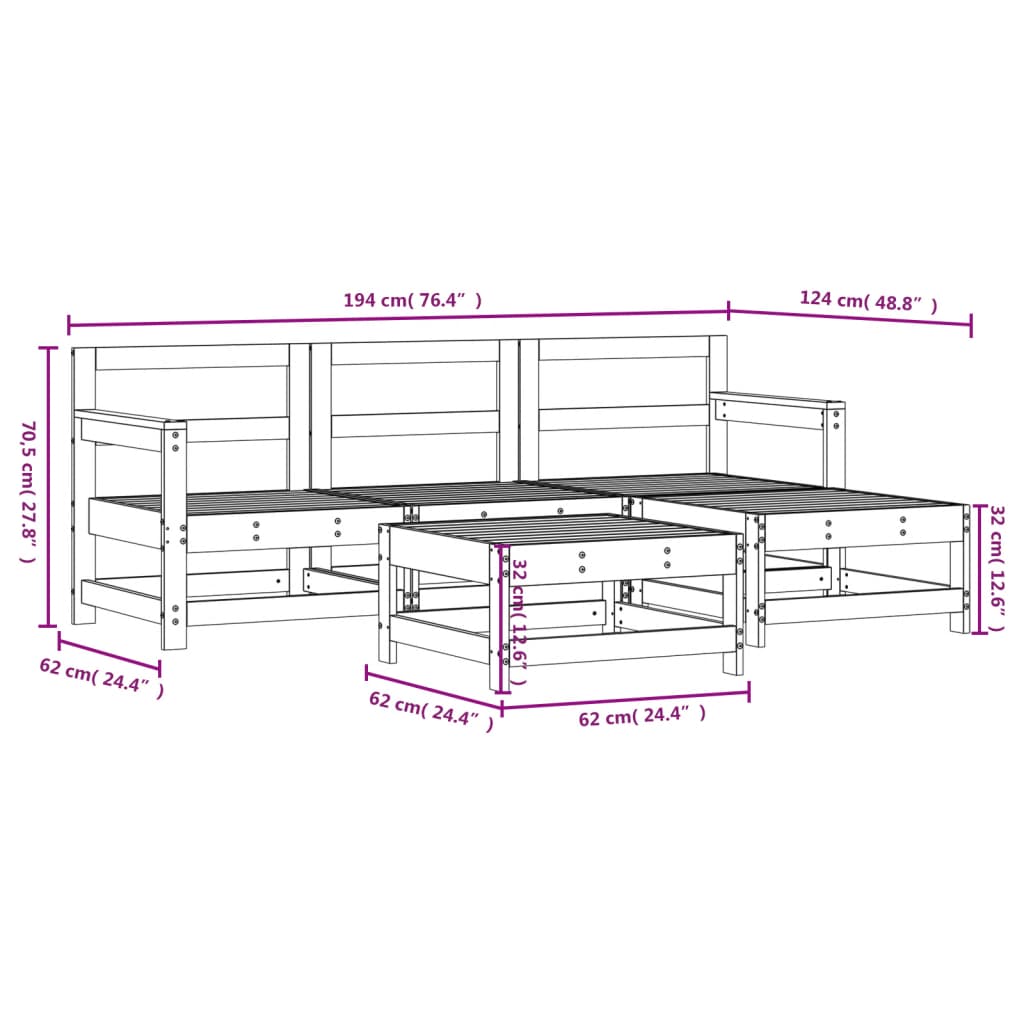 Hagesofagruppe hvit 5 deler heltre furu