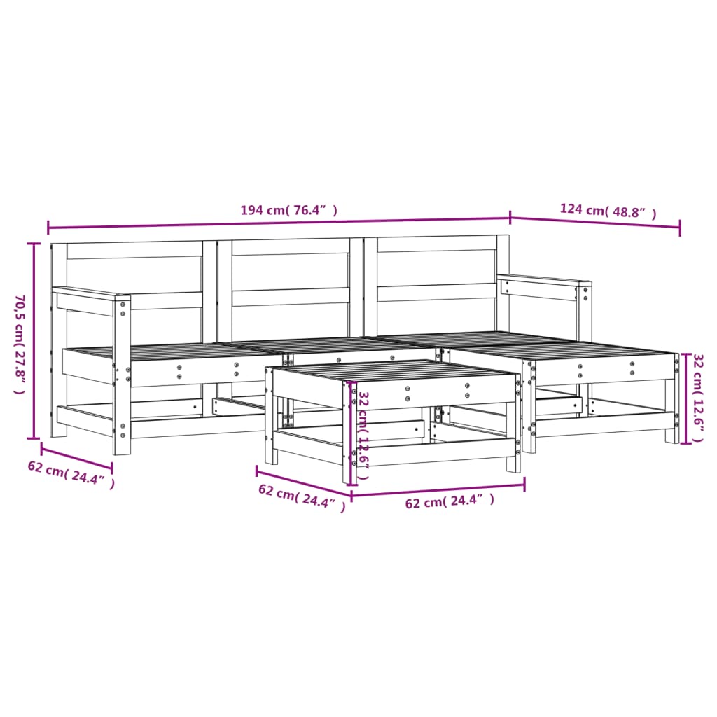Hagesofagruppe hvit 5 deler heltre furu