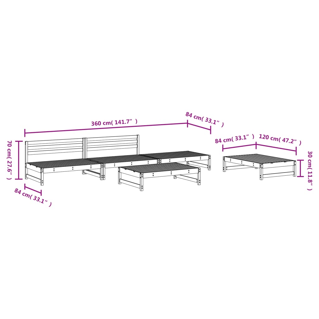 Hagesofagruppe hvit 5 deler heltre furu