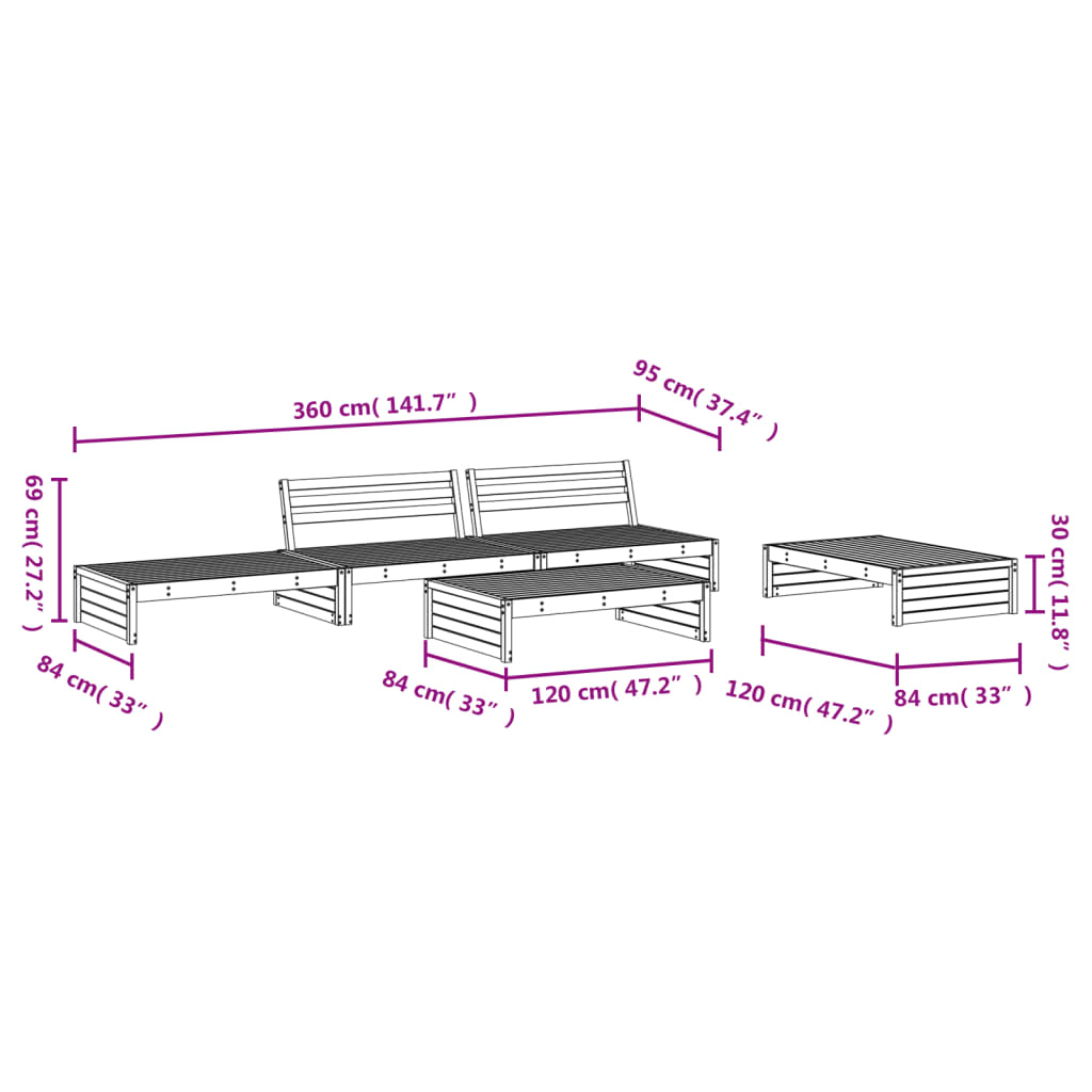 Hagesofagruppe hvit 5 deler heltre furu