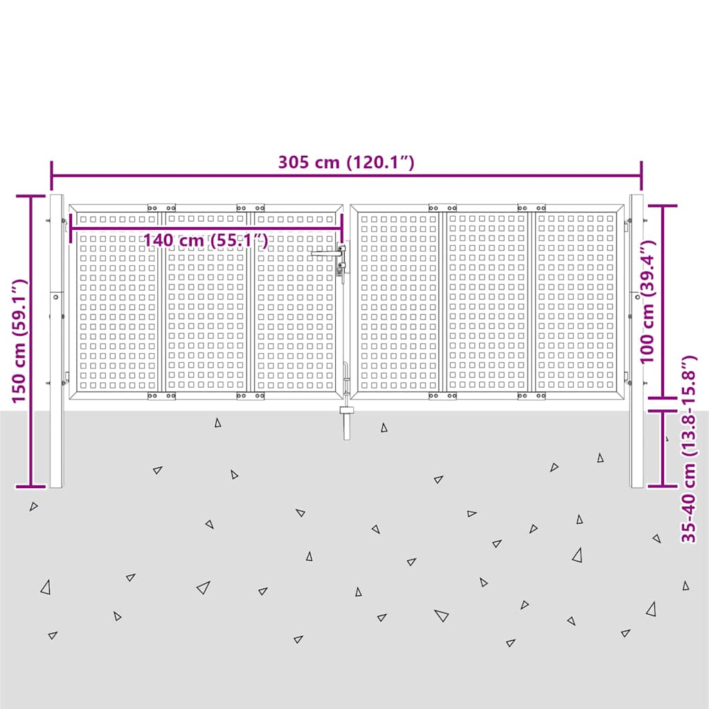 Hageport antrasitt 300x100 cm stål vidaXL