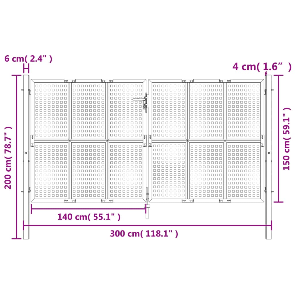 Hageport antrasitt 300x150 cm stål