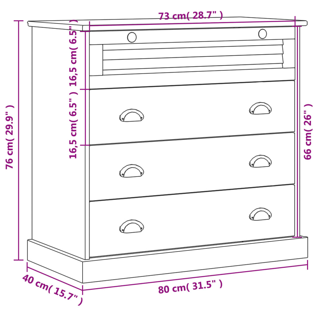 Kommode VIGO grå 80x40x76 cm heltre furu