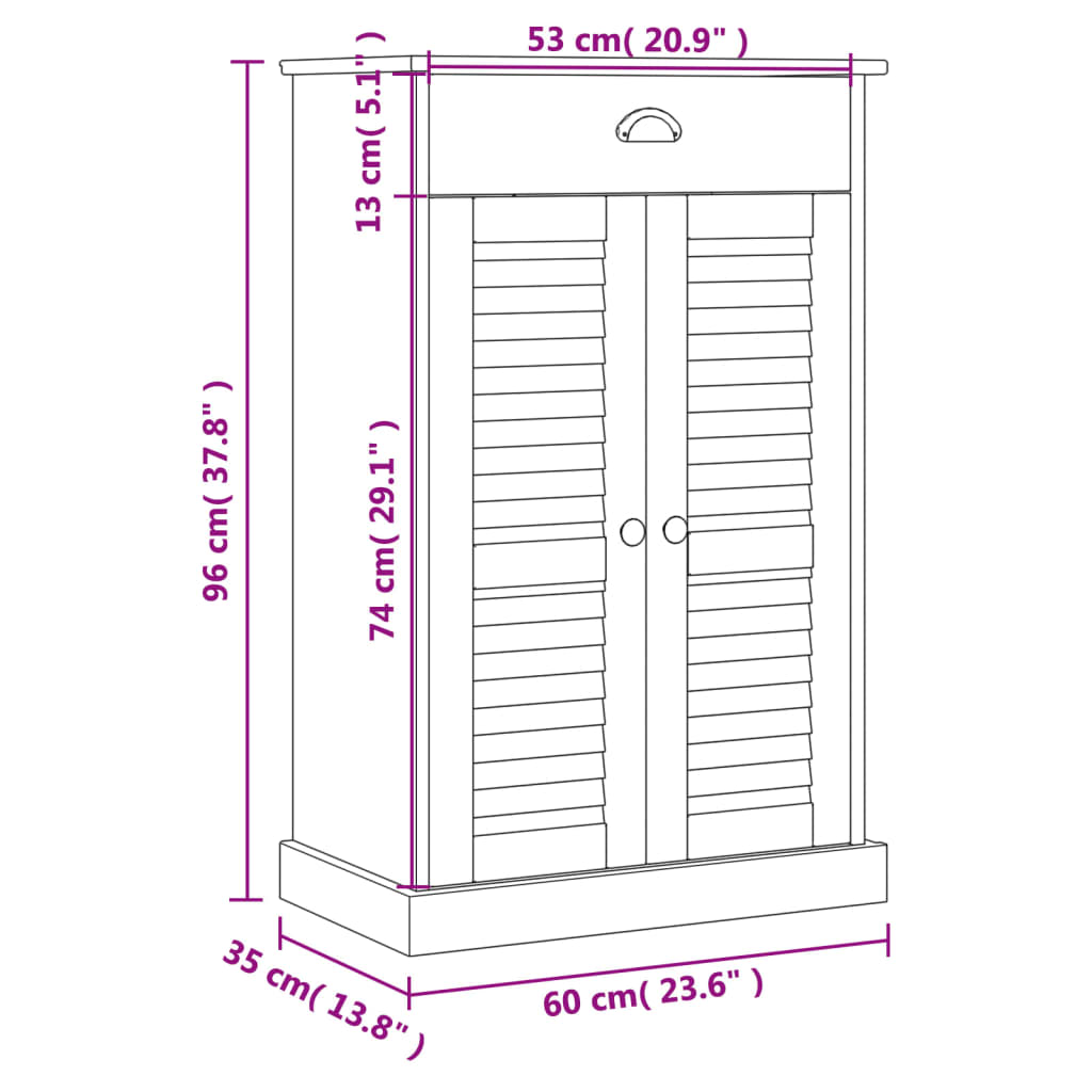 Skoskap VIGO hvit 60x35x96 cm heltre furu