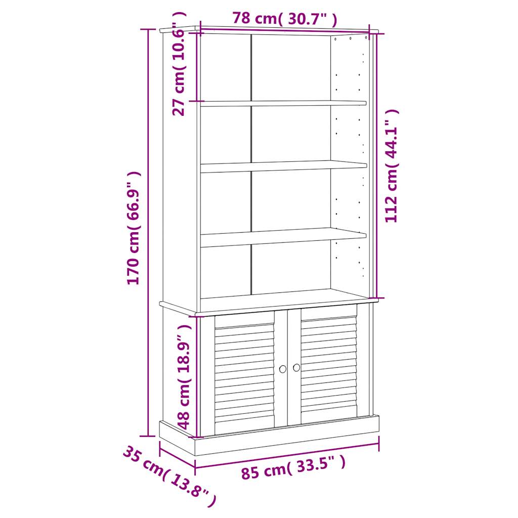Bokhylle VIGO hvit 85x35x170 cm heltre furu