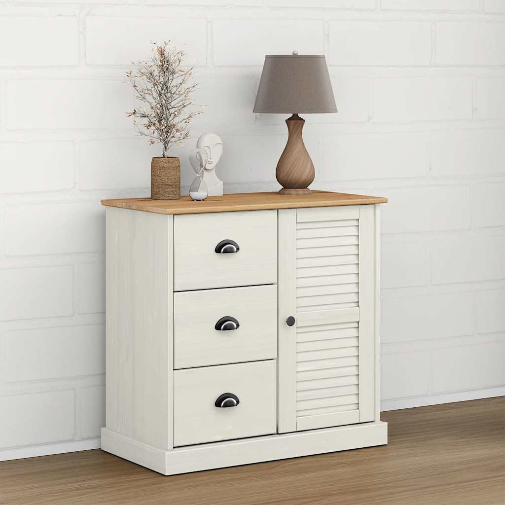 Skjenk med skuffer VIGO 78x40x75 cm hvit heltre furu vidaXL