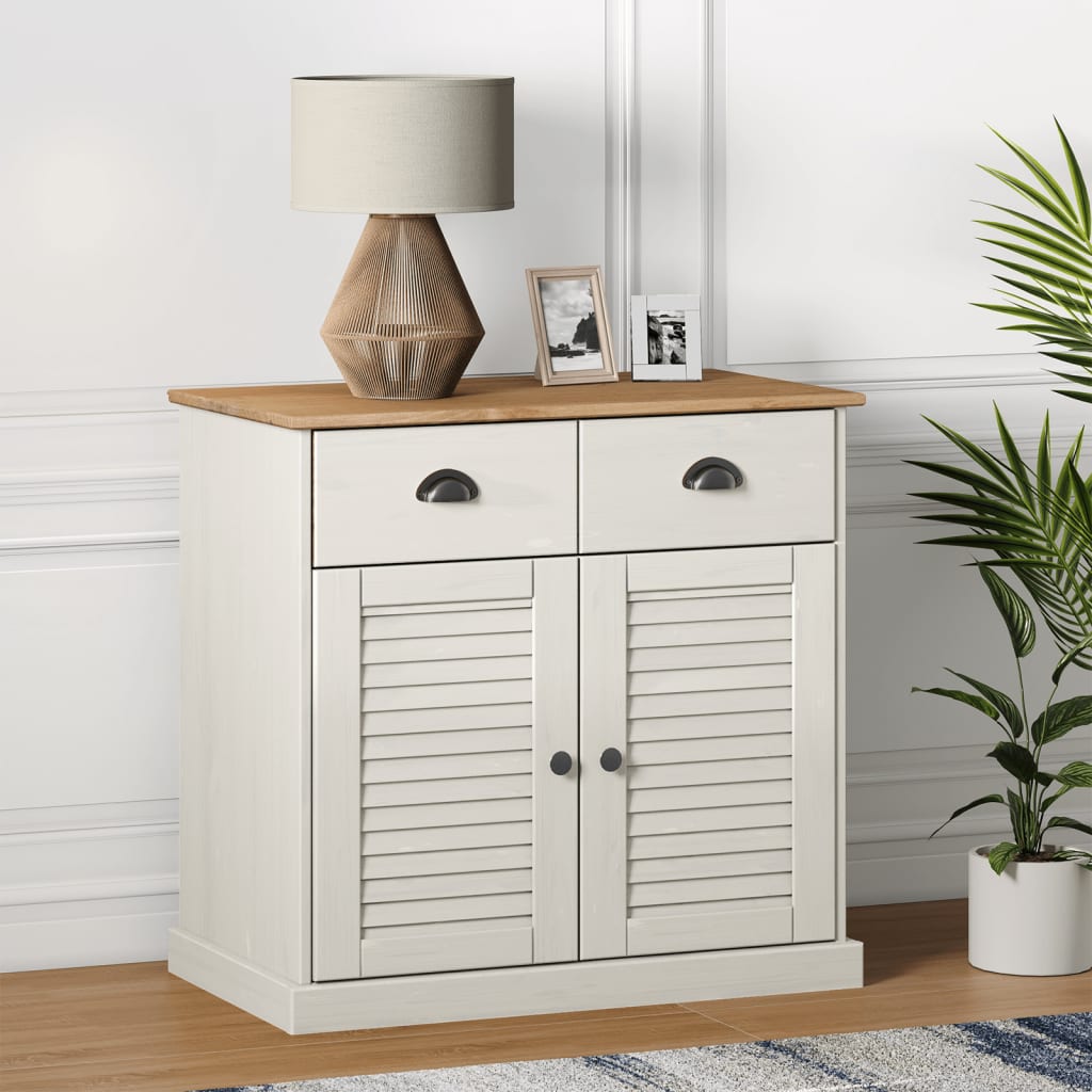 Skjenk med skuffer VIGO 78x40x75 cm hvit heltre furu vidaXL