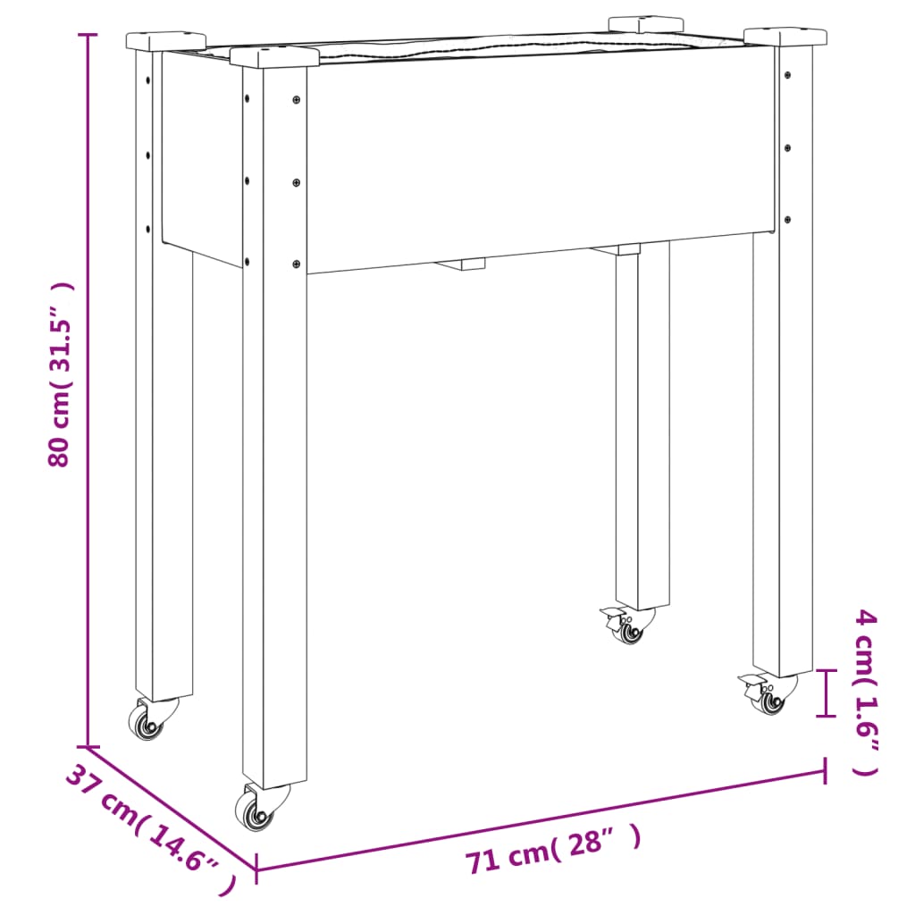 Plantekasse med foring brun 71x37x80 cm heltre gran