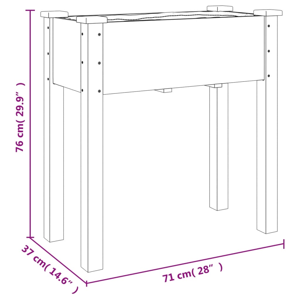 Plantekasse med foring grå 71x37x80 cm heltre gran