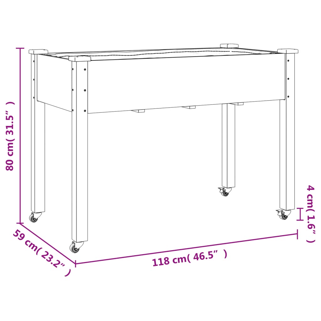 Plantekasse med foring brun 118x59x80 cm heltre gran