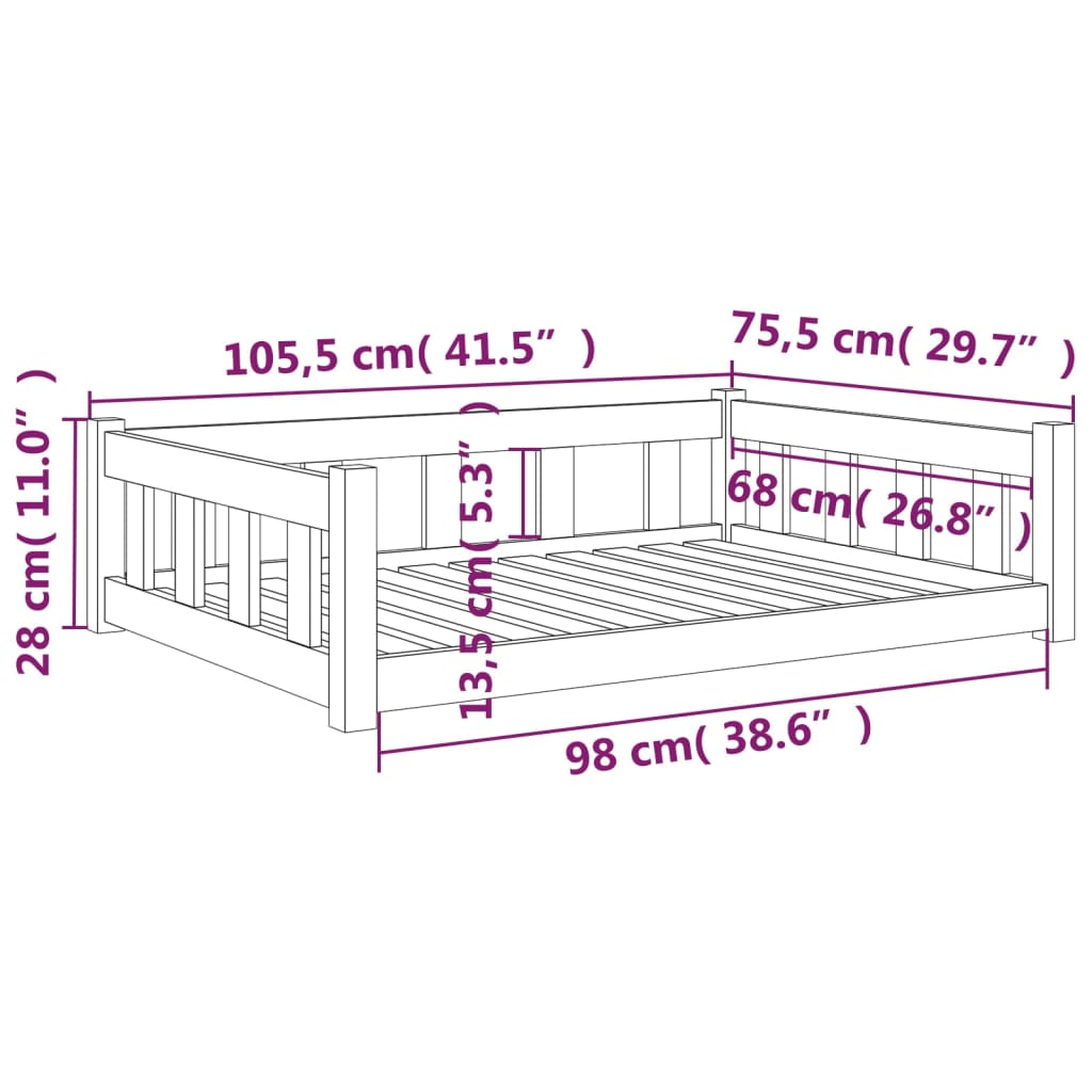 Hundeseng hvit 105,5x75,5x28 cm heltre furu