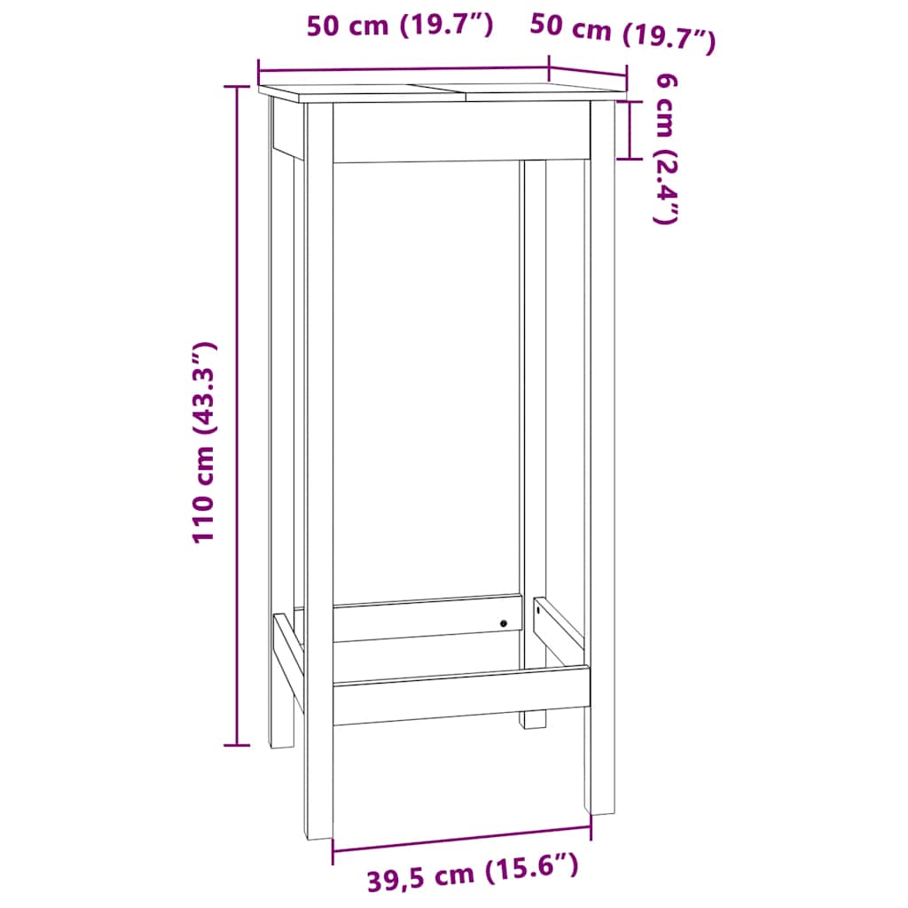Barbord 50x50x110 cm heltre furu