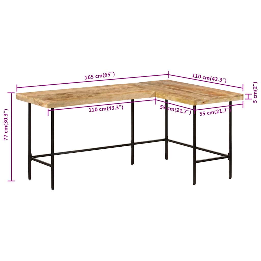 Skrivebord 165x110x77 cm heltre mango og jern