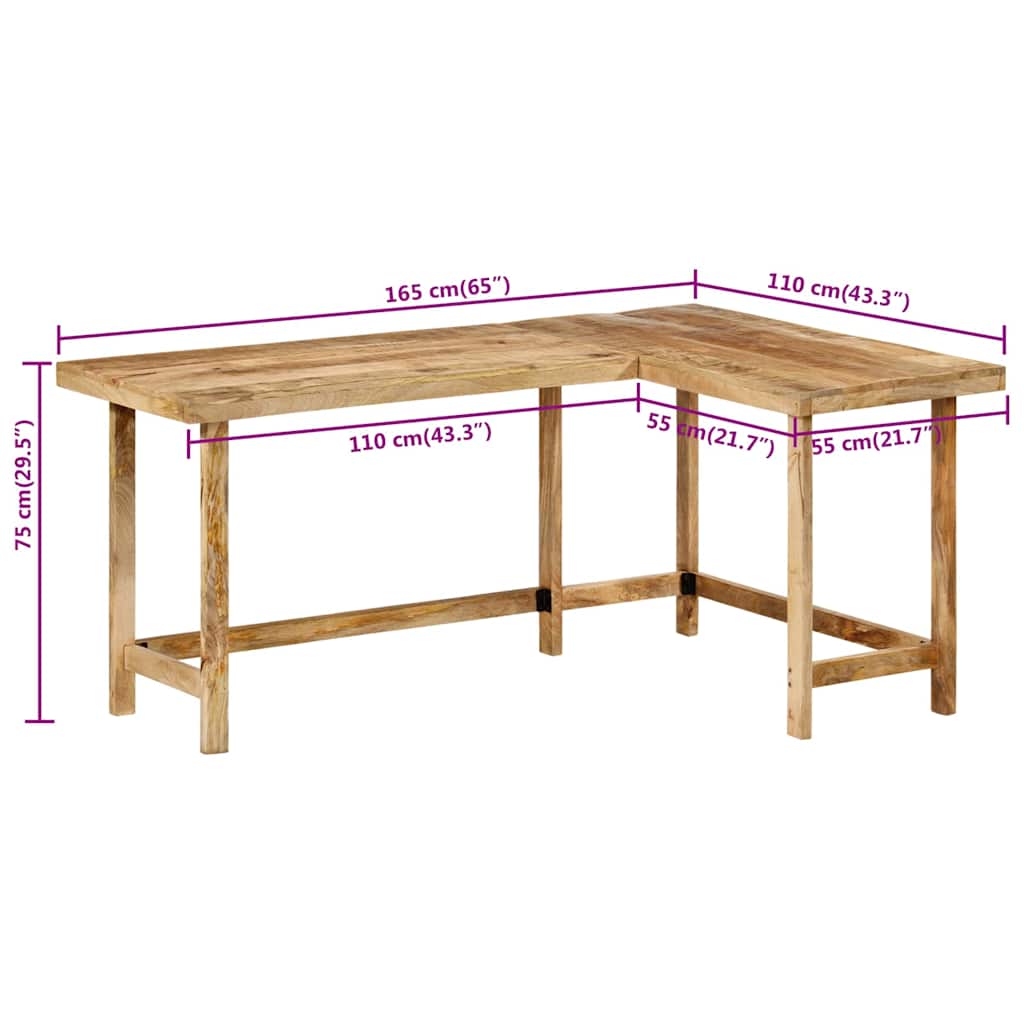 Skrivebord 165x110x75 cm heltre mango