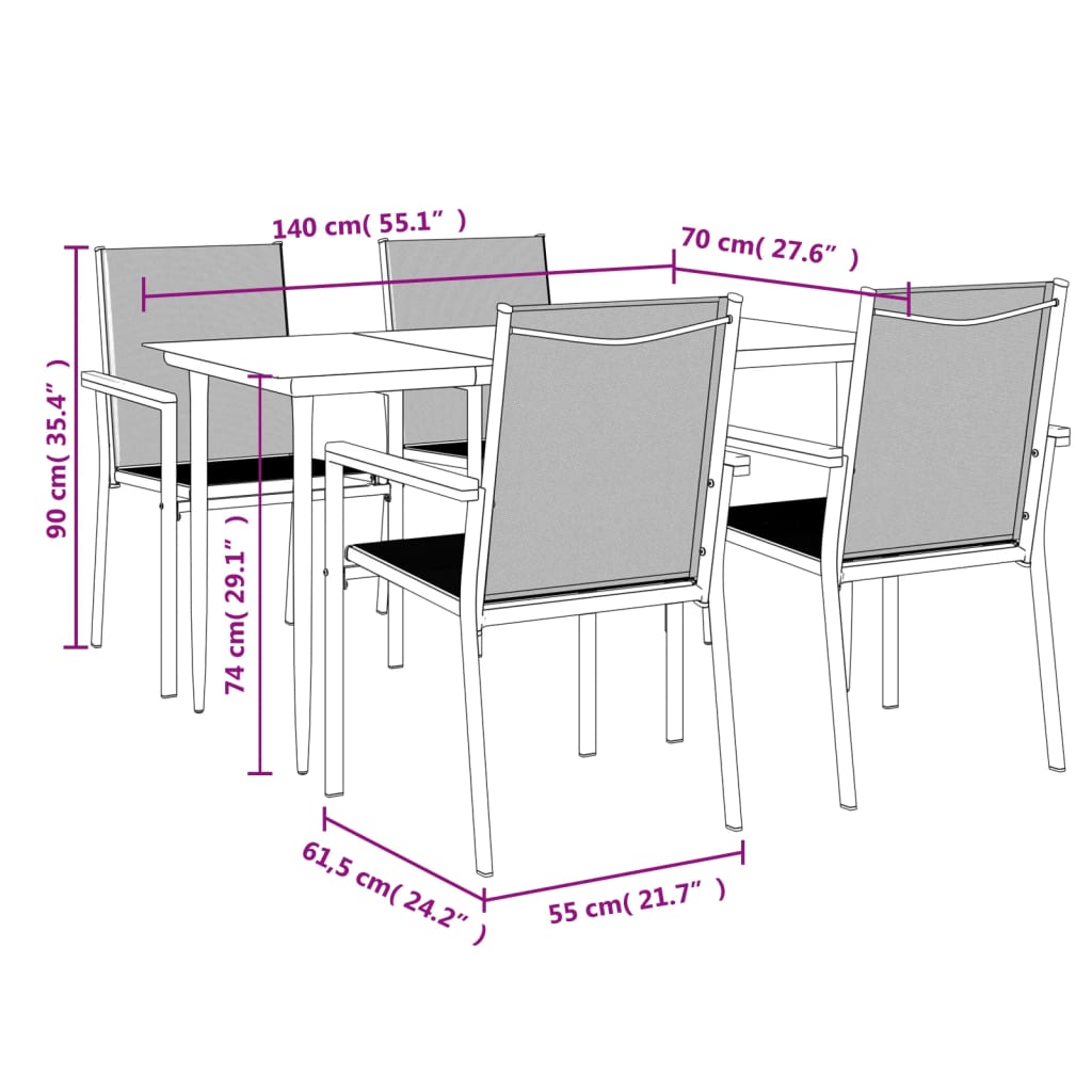 Hagespisegruppe 5 deler svart textilene og stål