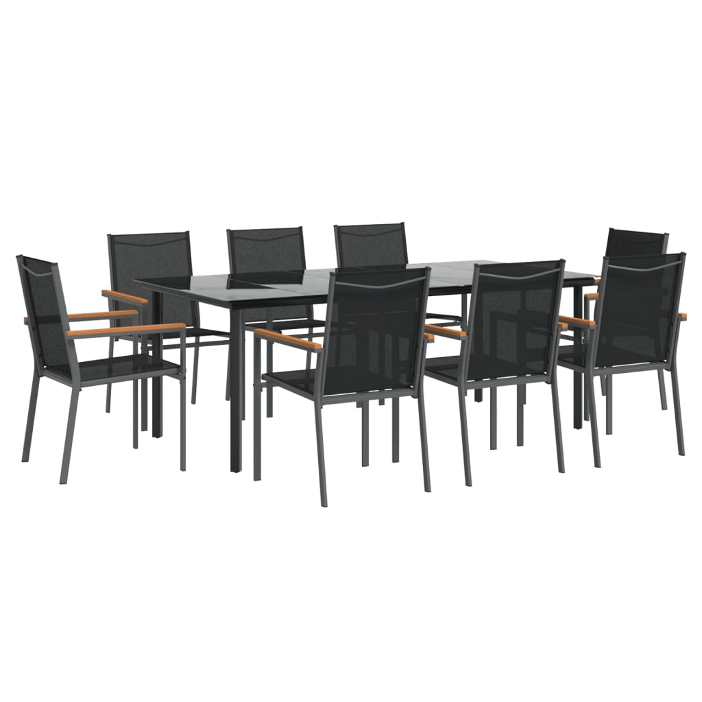 Hagespisegruppe 9 deler svart textilene og stål