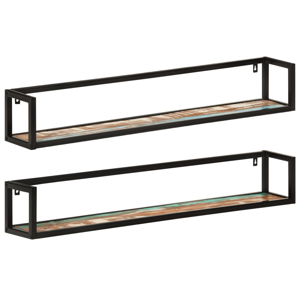 Vegghyller 2 stk 110x17x17 cm gjenvunnet heltre og jern