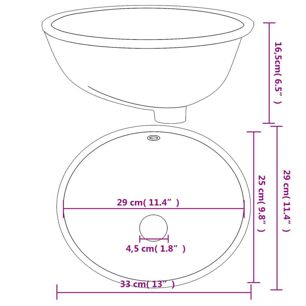 Baderomsvask hvit 33x29x16,5 cm oval keramikk