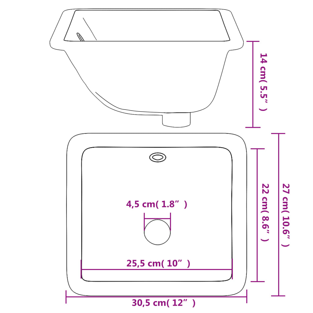 Baderomsvask hvit 30,5x27x14 cm rektangulær keramikk